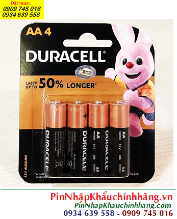 Duracell LR6 MN1500, Pin AA 1.5v alkaline Duracell LR6 MN1500B4 (Lasts up to 50% longer) /Vỉ 4viên